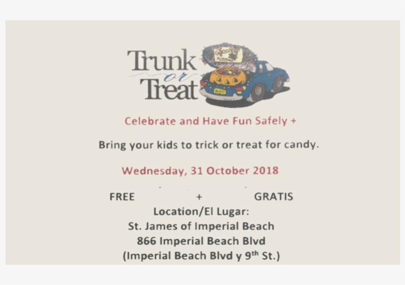 Free Children's "trunk Or Treat" At St James Church, transparent png download