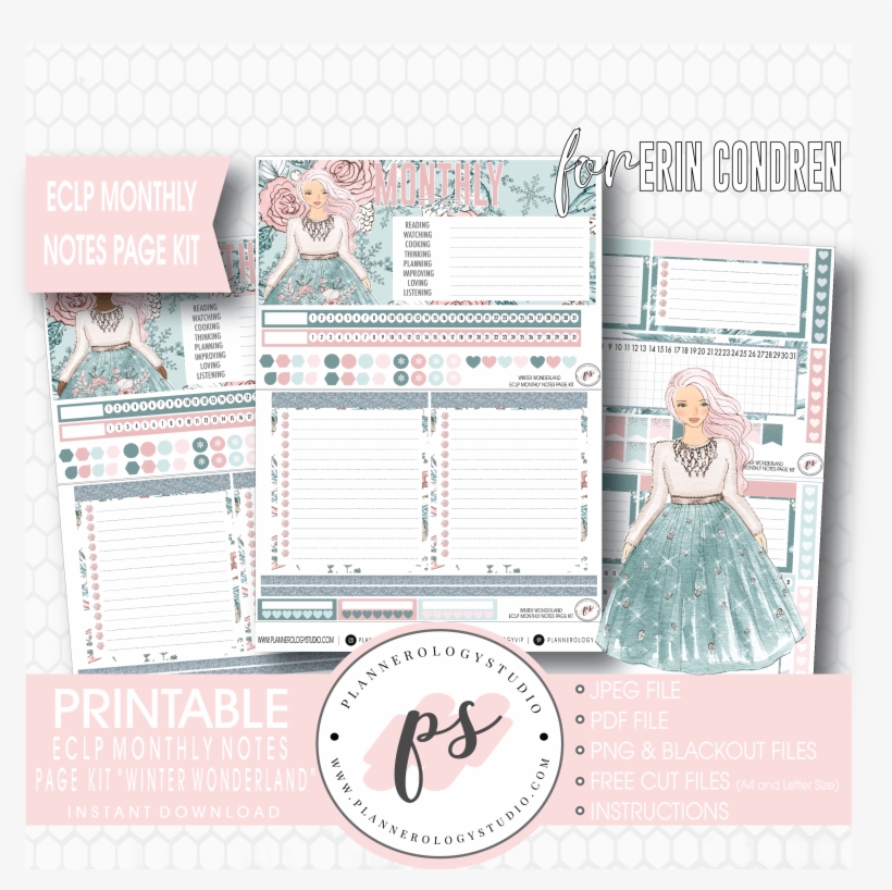 Winter Wonderland Monthly Notes Page Kit Digital Printable, transparent png download