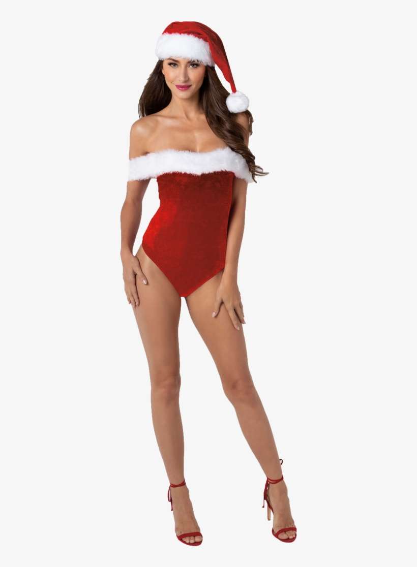 Sexy Santa Red Velvet Bodysuit With White Fur Trim, transparent png download
