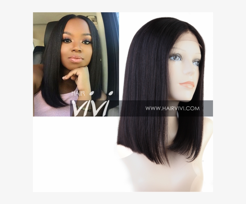 Black Bob Lace Front Wig Straight Hair Indian Virgin, transparent png download
