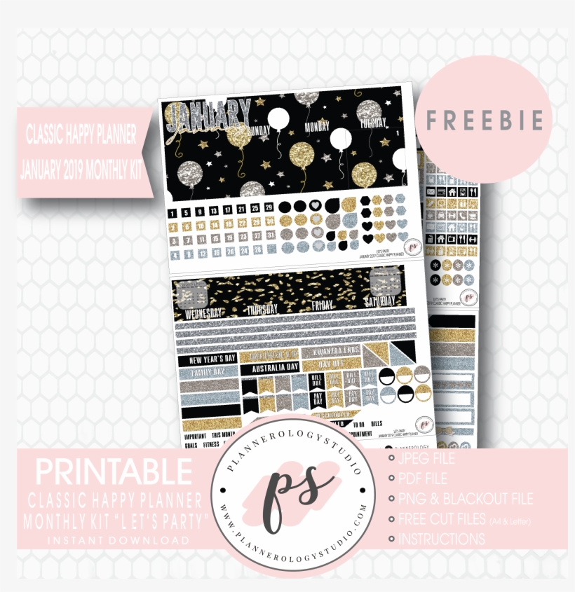Let's Party Classic Happy Planner January 2019 Monthly, transparent png download