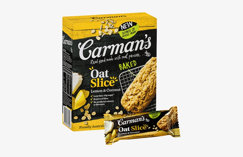 Lemon & Coconut Oat Slice - Carman's Oat Slice 210g, transparent png download