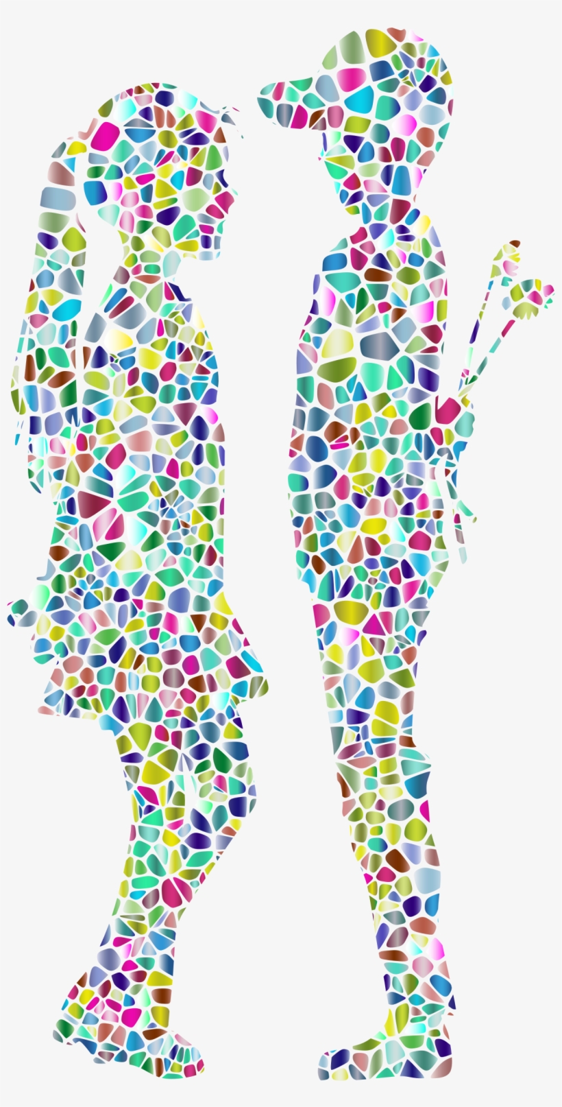 Polyprismatic Tiled Boy Giving Flowers To Girl Silhouette - Boy Giving Flowers To Girl, transparent png download