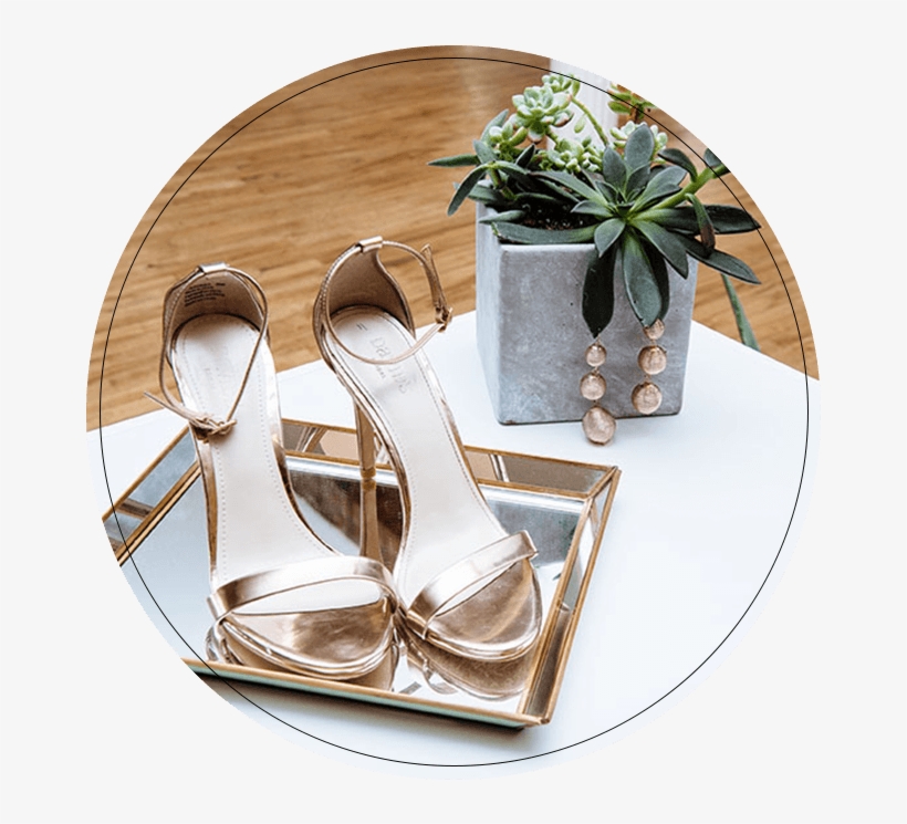 Tray With Rose Gold Strappy Heels And Rose Gold Earrings - Table, transparent png download