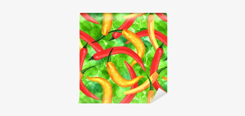 Seamless Pattern Of Watercolor Chili Peppers On Green - Watercolor Painting, transparent png download