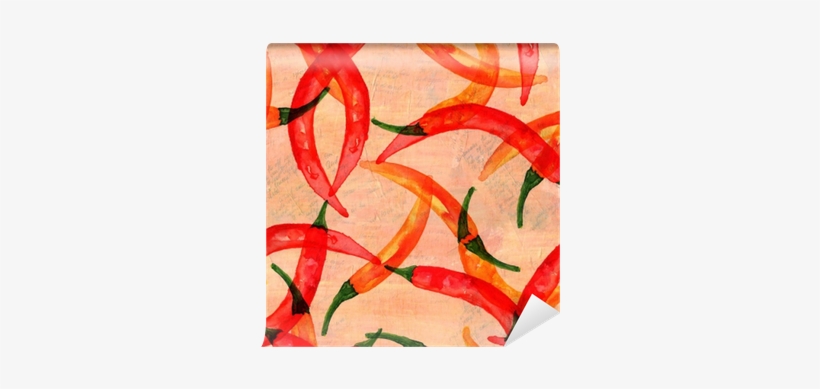 Seamless Pattern Of Watercolor Chili Peppers On Old - Watercolor Painting, transparent png download