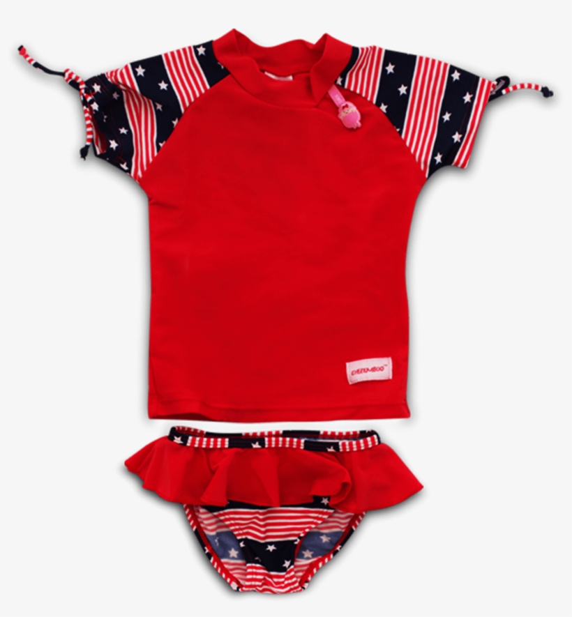 Kids Girl Swim Top Bottom Red Strip Star Red, transparent png download