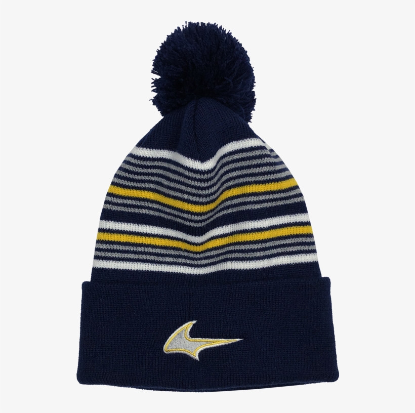Beanie - "new U - P - " Navy/white/grey/gold Striped, transparent png download