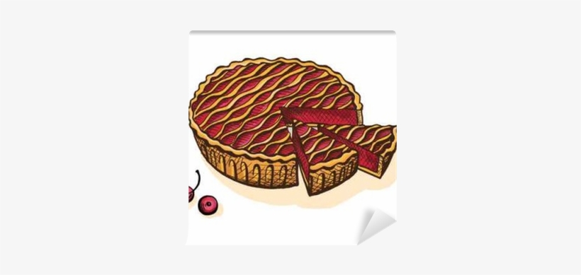 Watercolor Cherry Pie In Graphic Style Wall Mural • - Watercolor Painting, transparent png download
