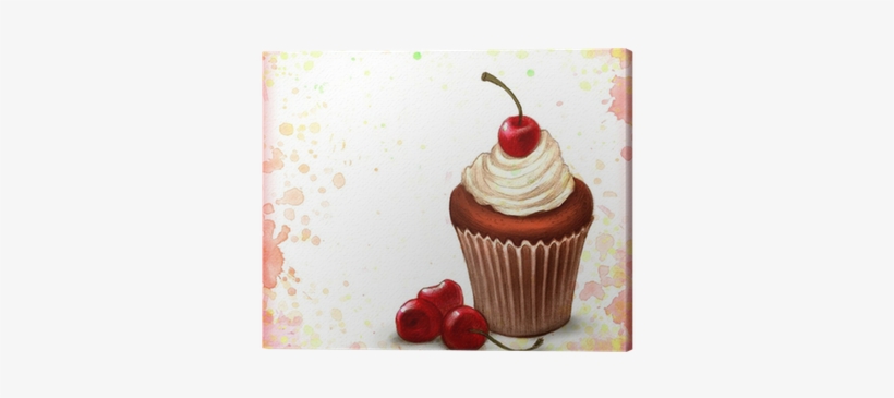 Cherry Chocolate Cupcake On Watercolor Background Canvas - Sweeter Than Chocolate: Developing A Healthy Addiction, transparent png download