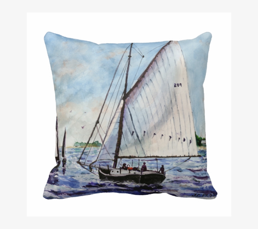 Sailing Along Fine Art Sailboats Watercolor Throw Pillow - Watercolor Painting, transparent png download
