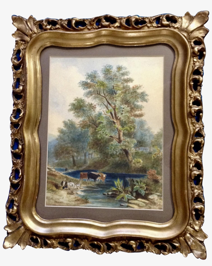 Bucan Antique Watercolor Painting Picnic At The Creek - Watercolor Painting, transparent png download