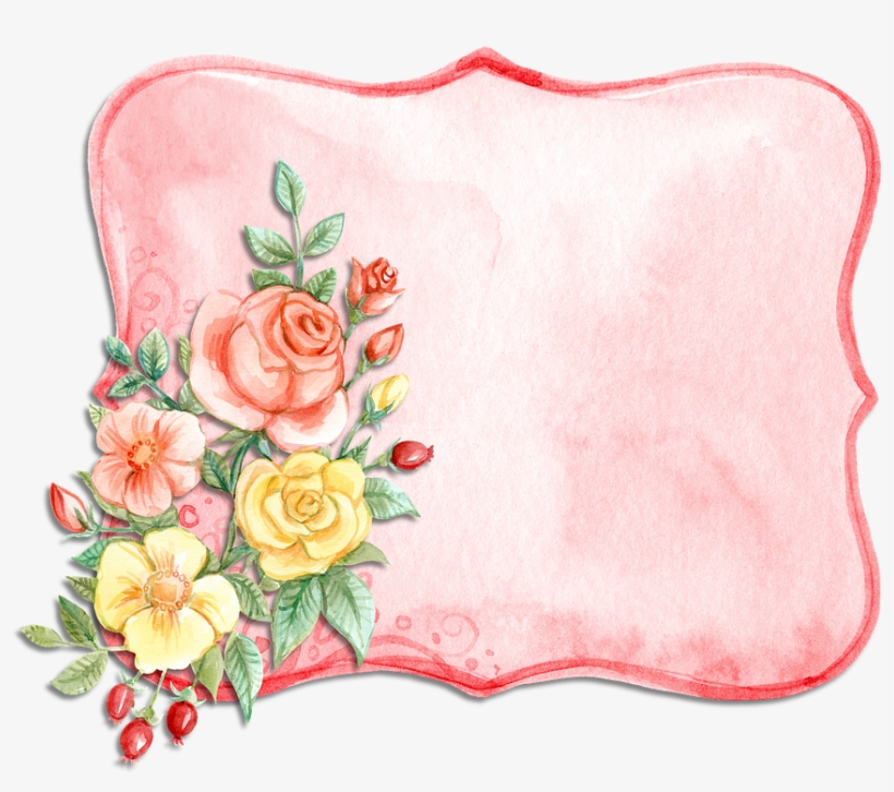 Label, Watercolor, Pink, Rose, Yellow, Flower, Bouquet Label Png Watercolor PNG Image