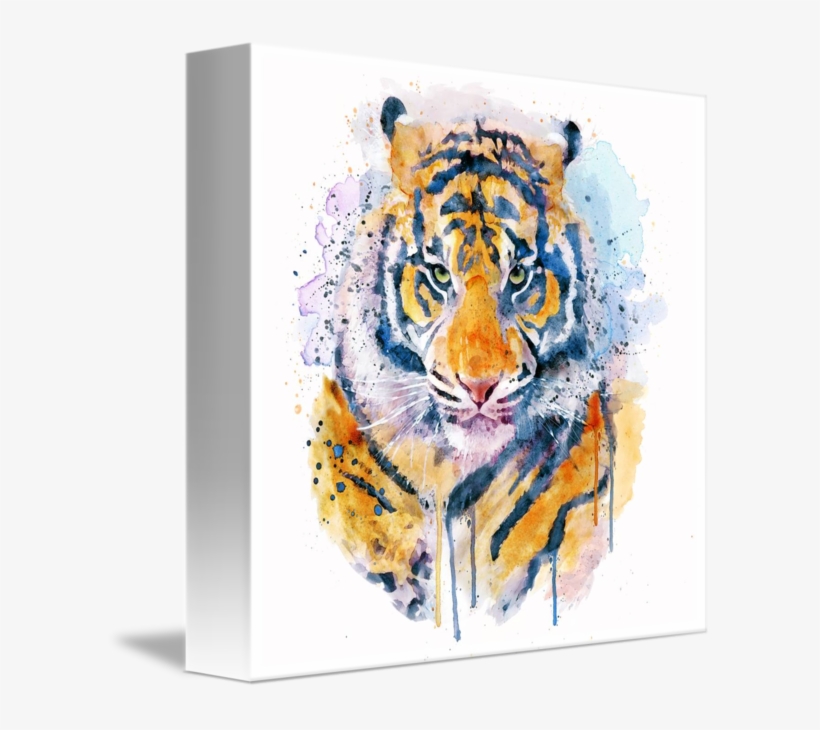 "tiger Face Watercolor Portrait" By Marian Voicu, - Tiger Face Watercolor, transparent png download