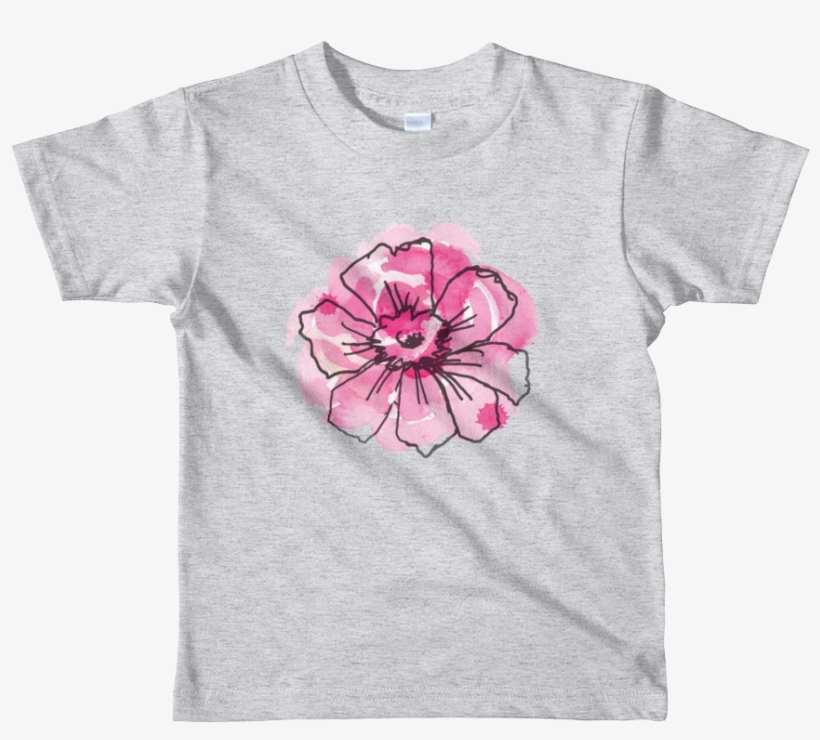 Black Anemone & Pink Watercolor Short Sleeve Kids T-shirt - T-shirt, transparent png download