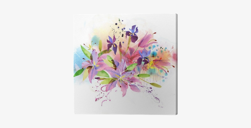 Floral Background With Watercolor Flowers Canvas Print - Acuarela Flores Vintage Png, transparent png download
