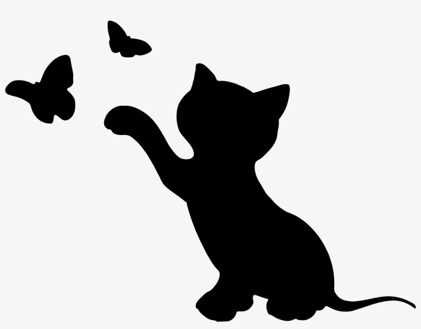 Kitten Playing With Butterflies Big Image Png - Kitten Silhouette, transparent png download