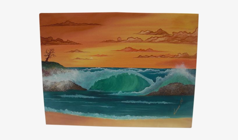 "crashing Waves Seascape At Sunset" Painting - Painting, transparent png download