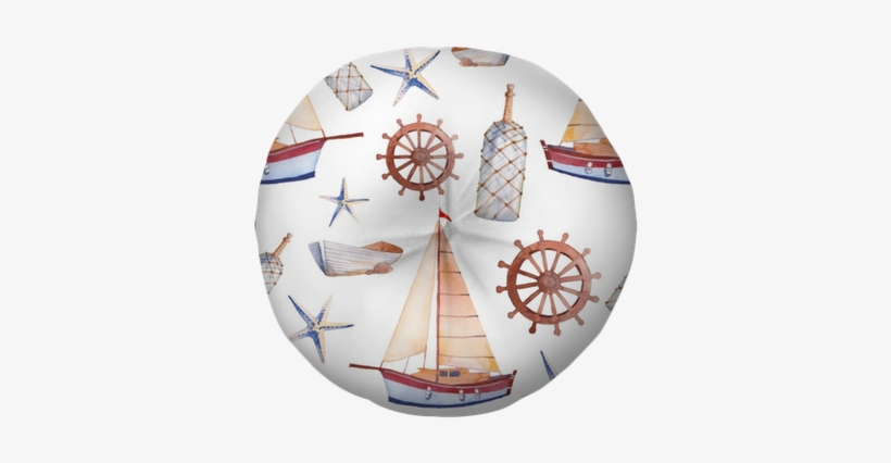 Watercolor Marine Seamless Pattern - Boat, transparent png download