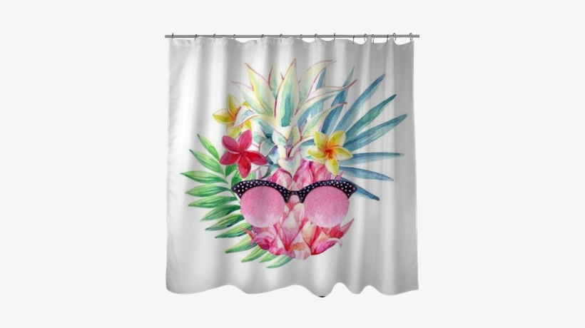 Watercolor Pineapple With Sun Glasses, Fan Palm Leaf - Drawing, transparent png download