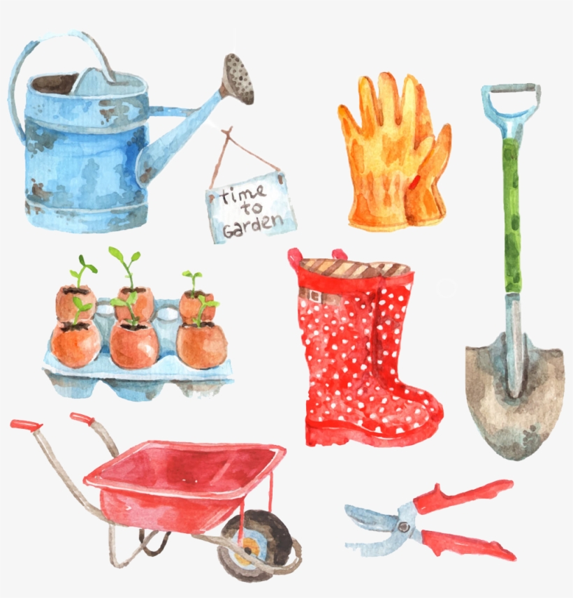 Watercolor Painting Gardening Garden Tool Illustration - Gardening Watercolor Png, transparent png download