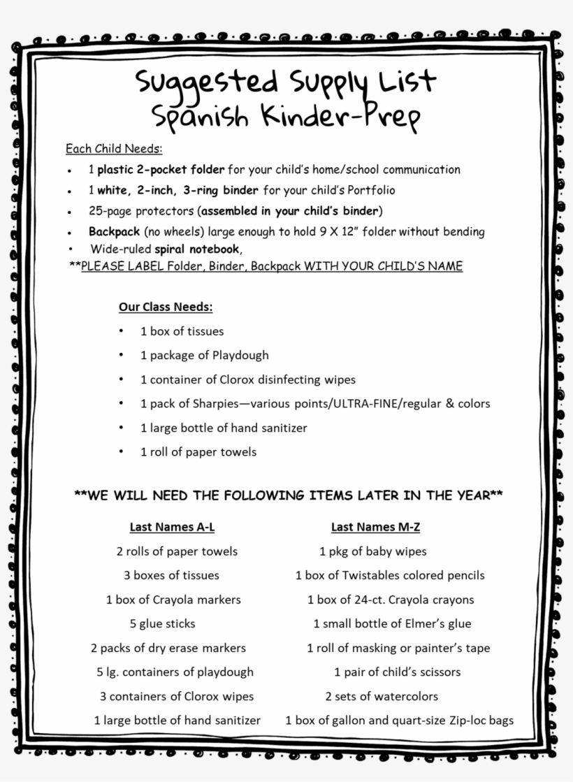 Supplies List - Template, transparent png download