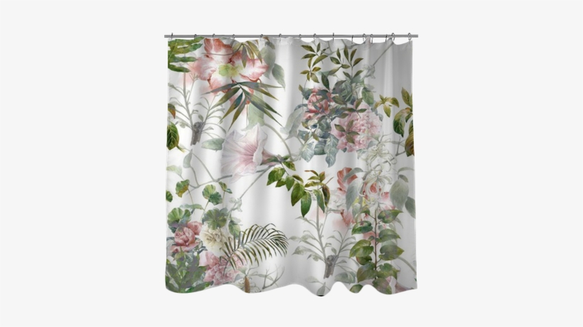 Watercolor Painting Of Leaf And Flowers, Seamless Pattern - Window Covering, transparent png download