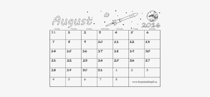 August 2016 Blank Calendar For Kids - Měsíční Kalendář Srpen 2017, transparent png download
