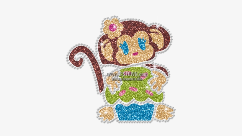Loving Cartoon Monkey Iron-on Glitter Rhinestone Transfer - Cross-stitch, transparent png download