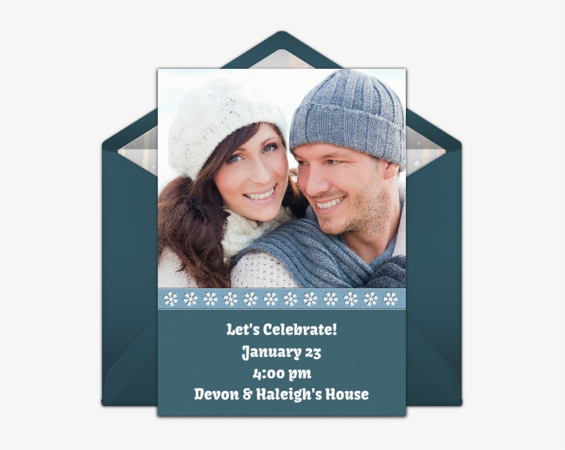 Snowflake Border Frame Online Invitation - Ice Teal Holiday Photo Cards, transparent png download