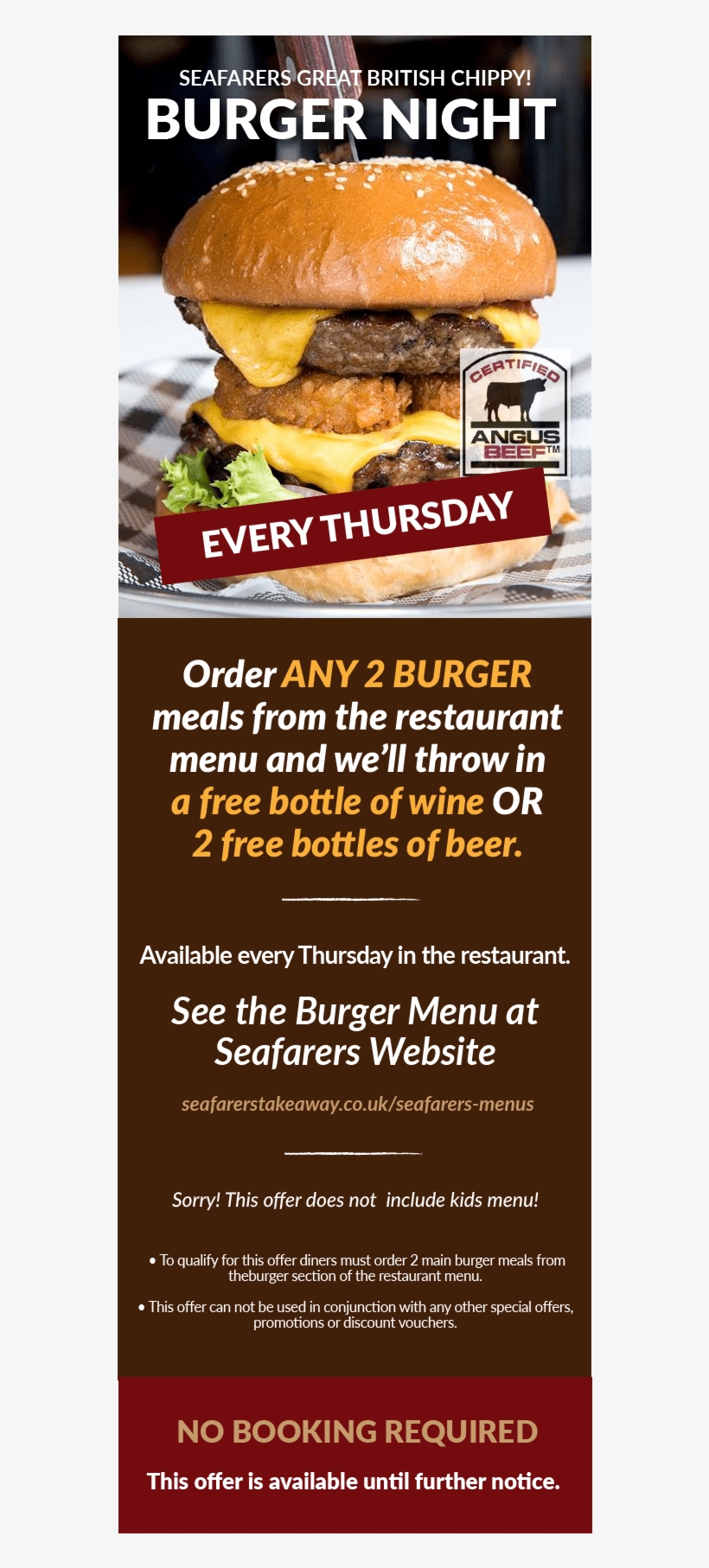 Burger Night At Seafarers Every Thursday, transparent png download