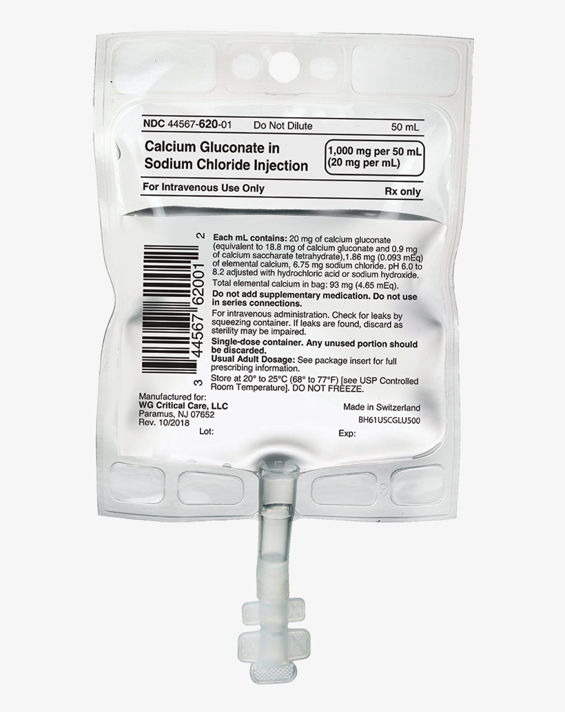 Calcium Gluconate Iv Bag New, transparent png download