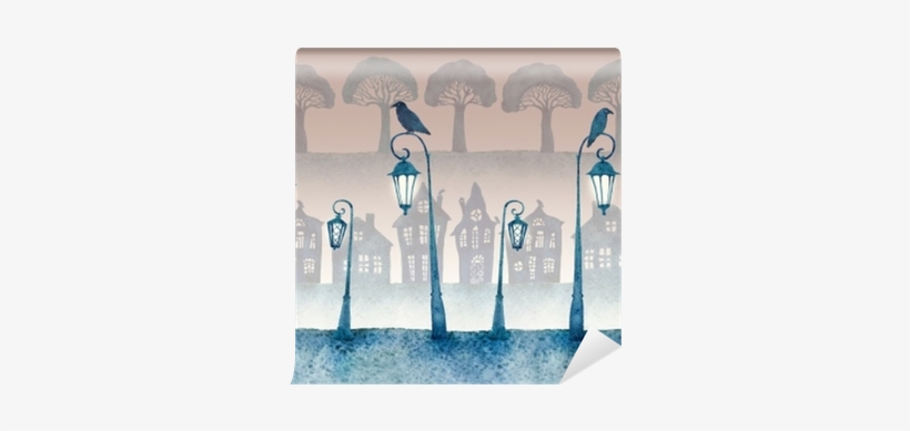 Endless Street With Lighted Lanterns, Ravens And Silhouettes - Lienzos Pintado La Noche Con Linternas Encendidas, transparent png download