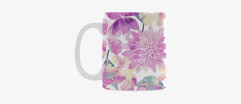 Pastel Watercolor Flower Pattern White Mug - Mug, transparent png download
