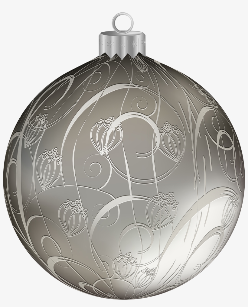 Silver Christmas Ball With Ornaments Png Clipart Image - Christmas Ornament, transparent png download