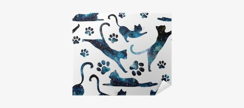 Seamless Pattern Of Watercolor Starry Sky And Cats - Watercolor Painting, transparent png download