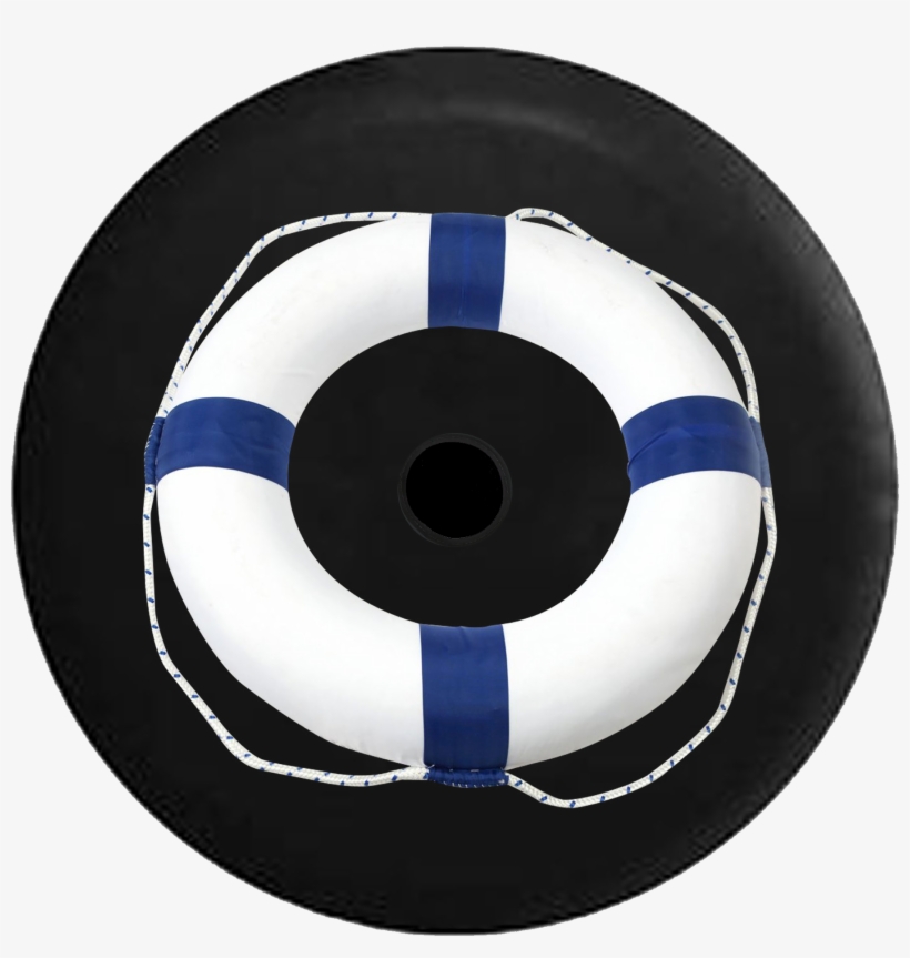 Nautical Boat Life Preserver Blue & White With Rope - Tirecoverpro Full Color Silhouette Elephants Over The, transparent png download