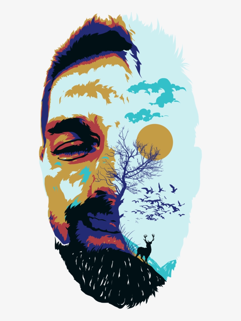 Man In Nature Framed Poster - Drawing, transparent png download