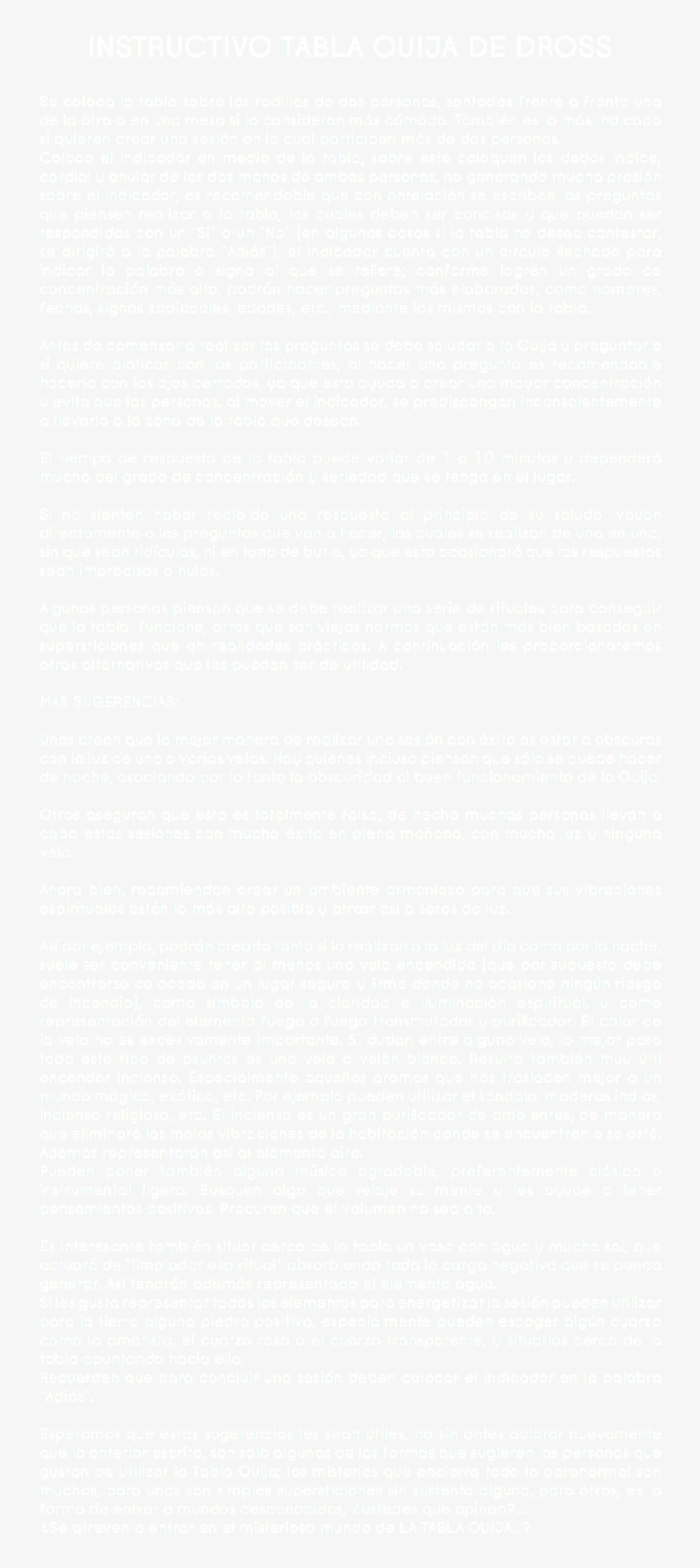 Instructivo Tabla Ouija De Dross Se Coloca La Tabla, transparent png download