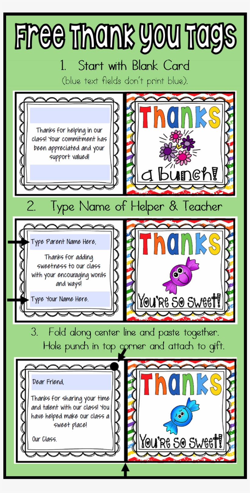 Free Editable Thank You Cards/tags For Your Class Volunteers, transparent png download