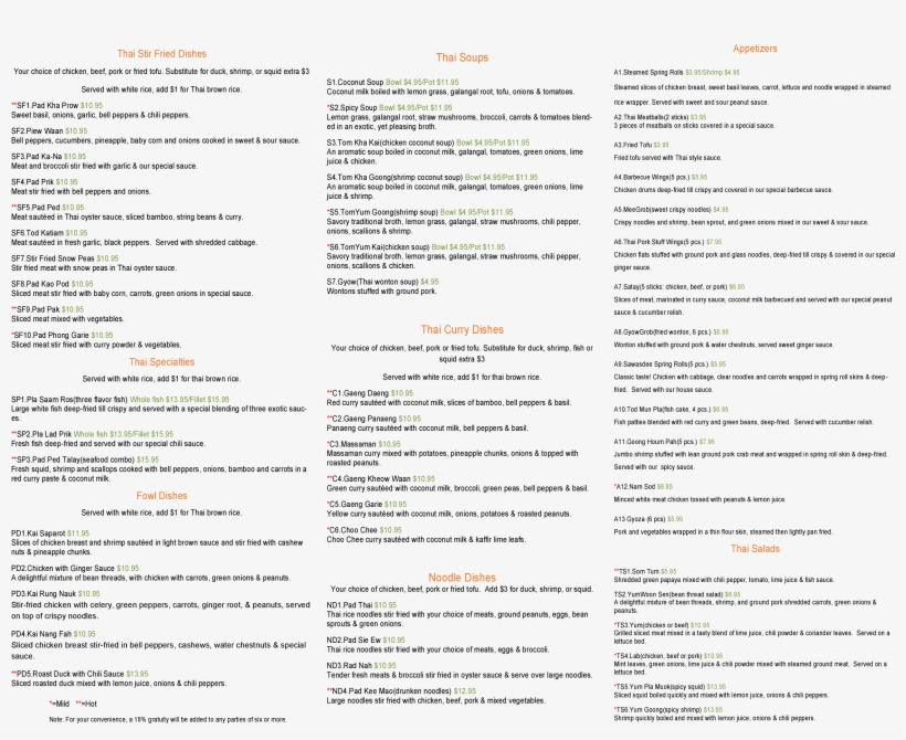 The Restaurant Information Including The Sawasdee Menu, transparent png download