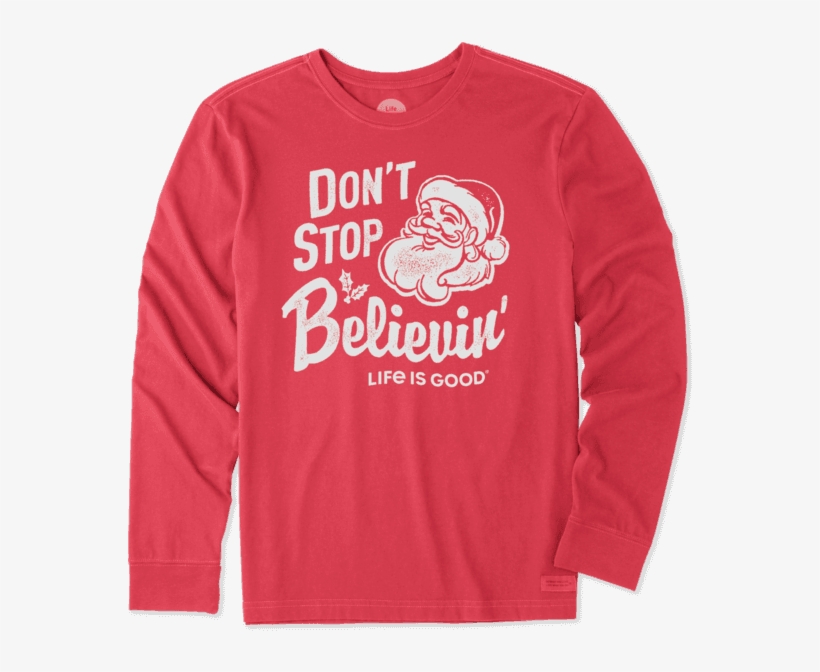 Men's Don't Stop Believin' Santa Long Sleeve - T-shirt, transparent png download