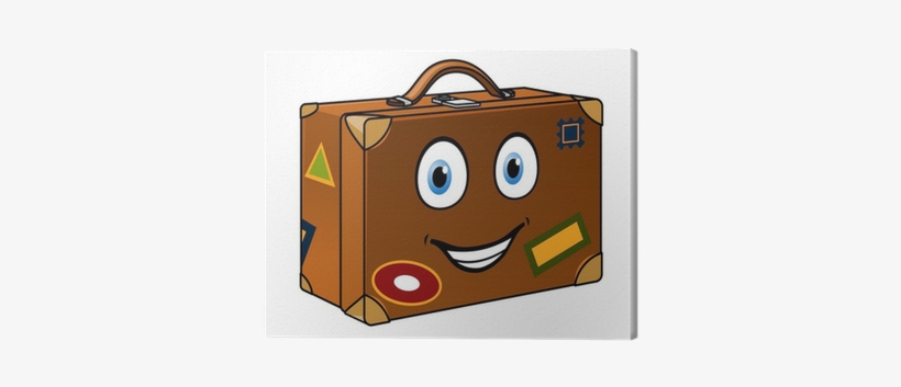 Happy Well Travelled Cartoon Suitcase Canvas Print - Cartoon Suitcase, transparent png download