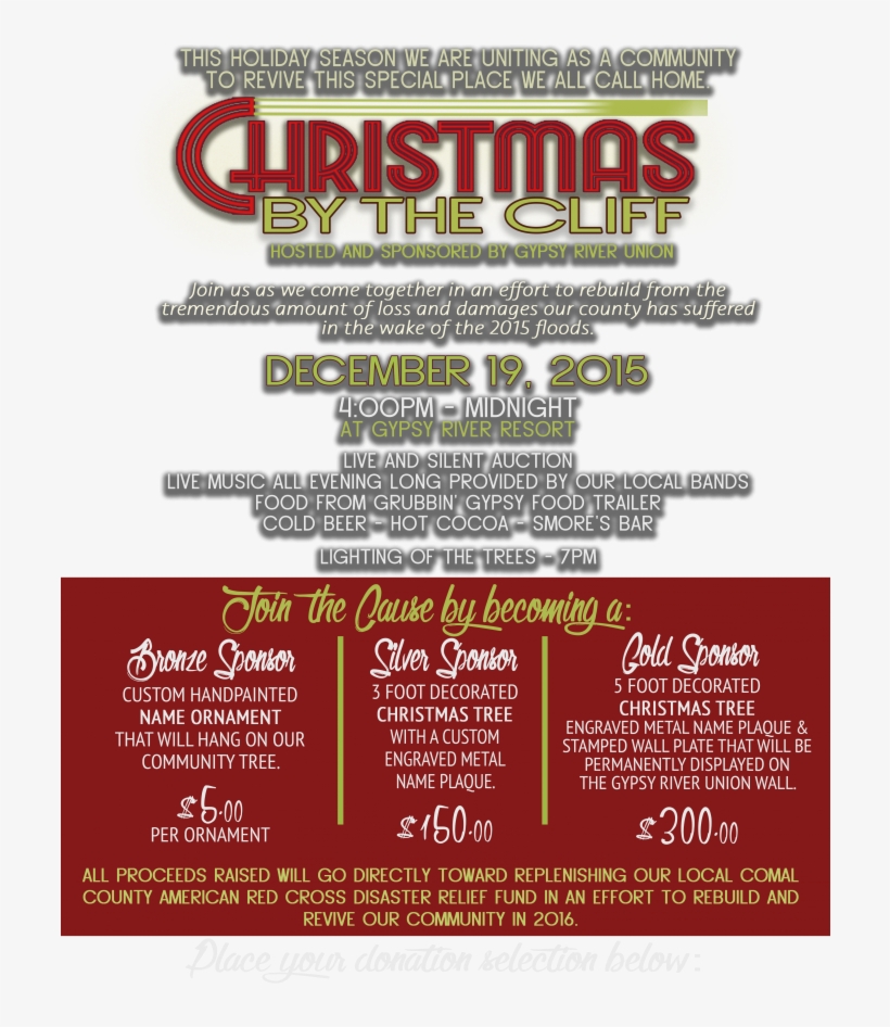 Christmas By The Cliff Fundraiser Is An Effort To Raise - Poster, transparent png download