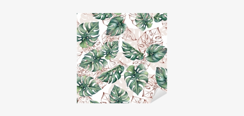 Tropical Seamless Pattern With Watercolor And Outline - Contour De Page Fueille, transparent png download