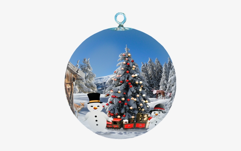 Christmas,christmas Decoration,christmas Ornament,christmas - Weihnachtswinter-schneemann-szene Rundes Keramik Ornament, transparent png download