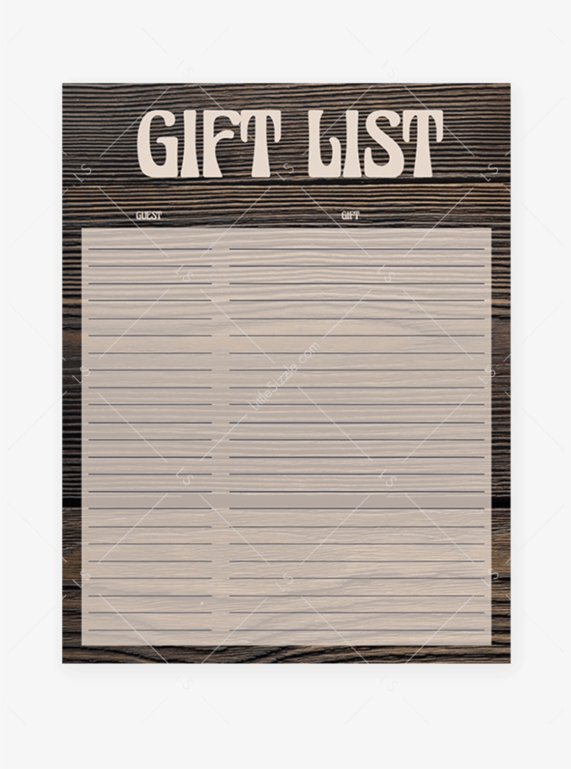 Printable Dark Wood Gift List For Rustic Party By Littlesizzle, transparent png download