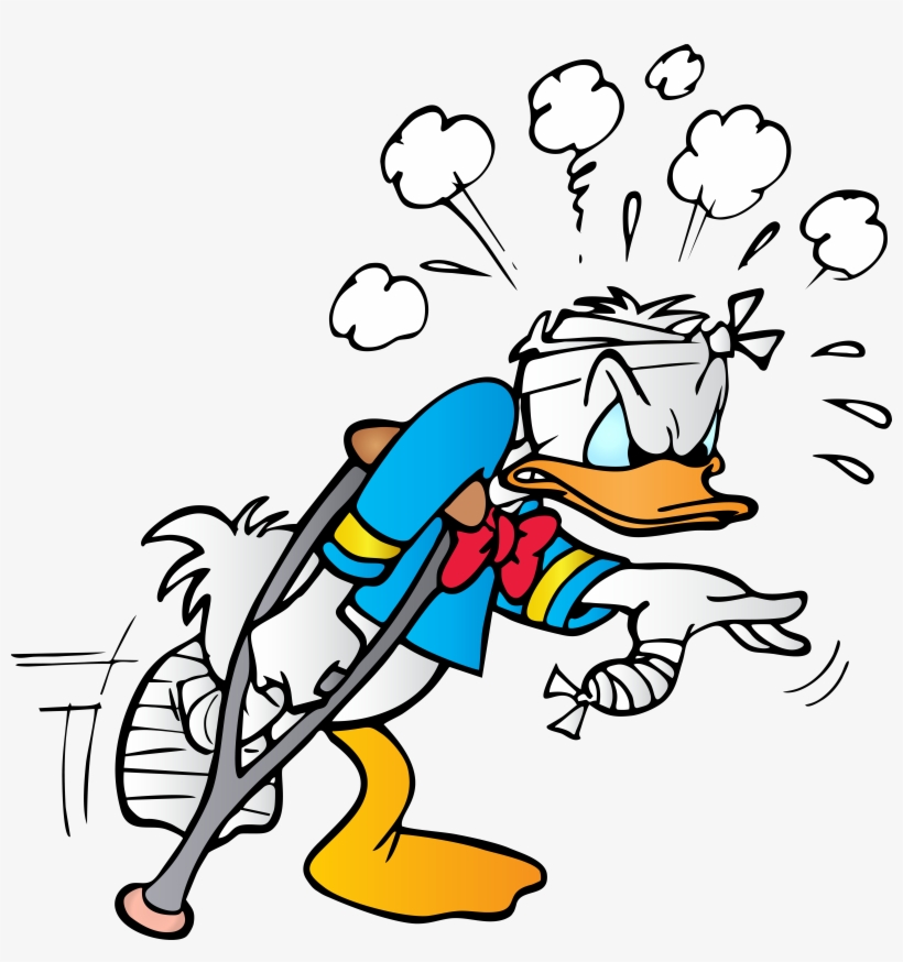 Donald Duck With Crutch Free Png Clip Art Image, transparent png download