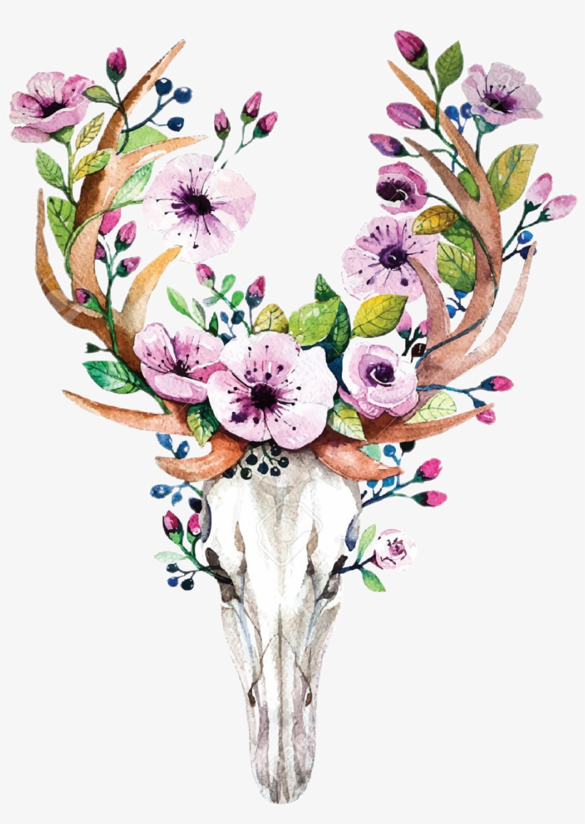 Report Abuse - Deer Head With Flowers, transparent png download