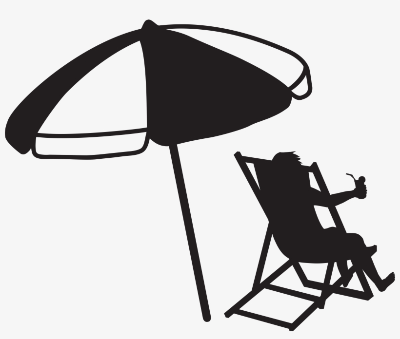 Man At The Beach With Umbrella And Drink Transparent - Beach Umbrella Black And White, transparent png download